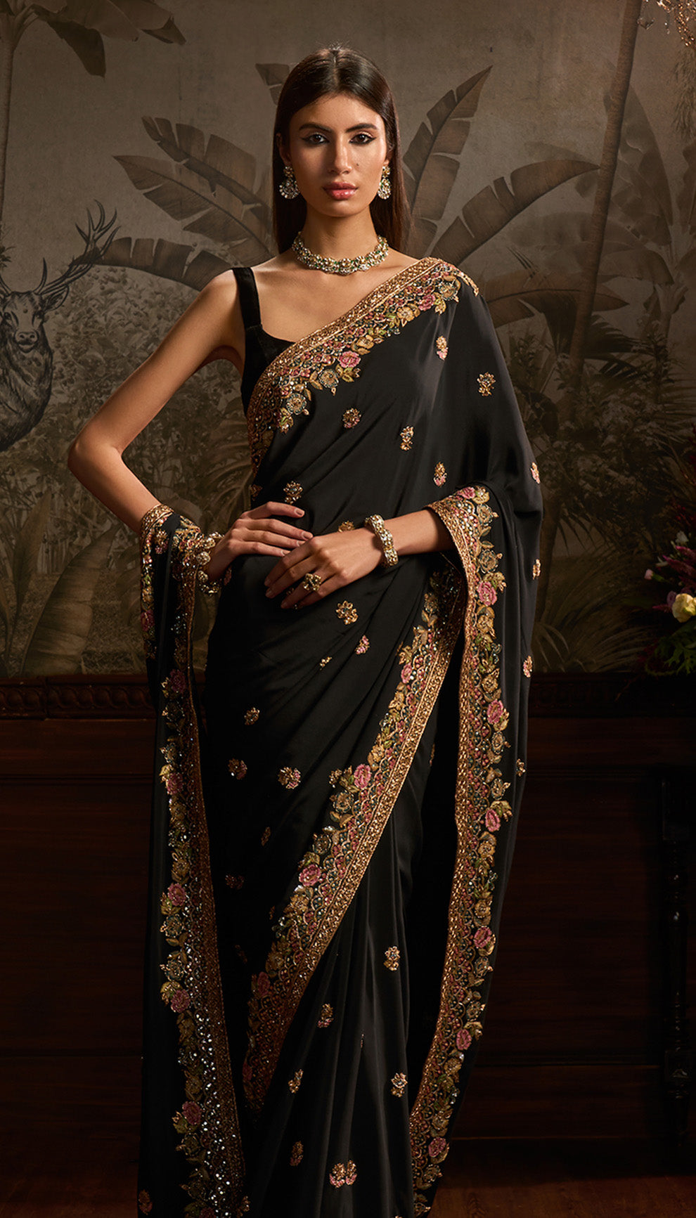 Black Crepe Silk Saree