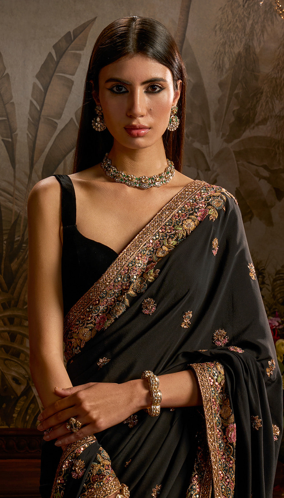 Black Crepe Silk Saree