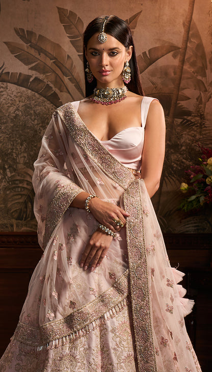 Powder Pink Raw Silk Lehenga