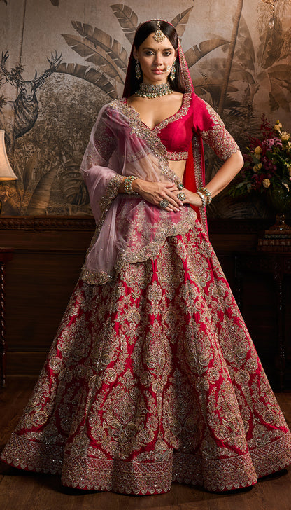 Crimson Red Raw Silk Lehenga