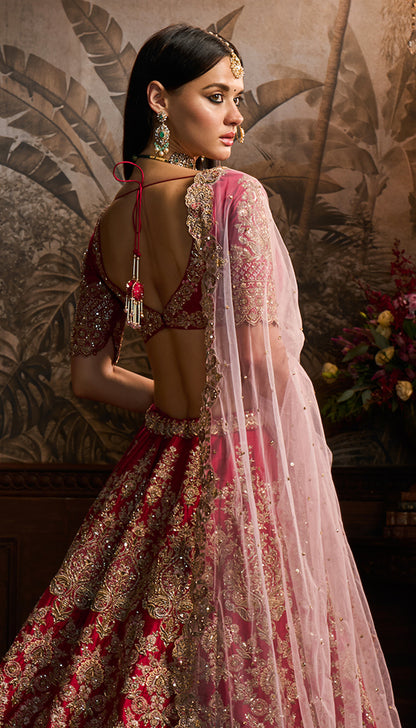 Crimson Red Raw Silk Lehenga