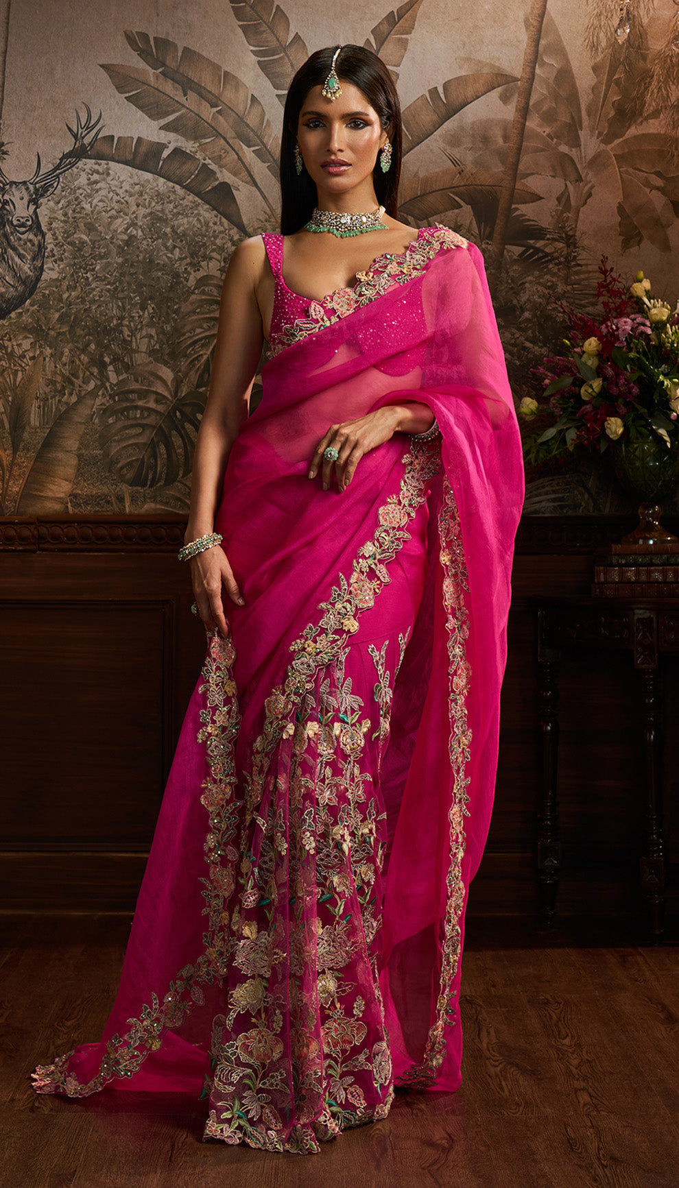 Rani Pink Organza Saree