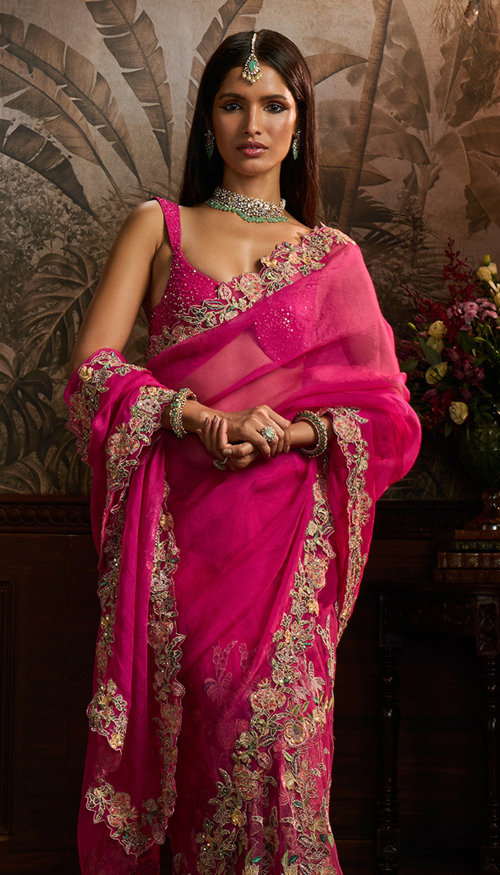 Rani Pink Organza Saree