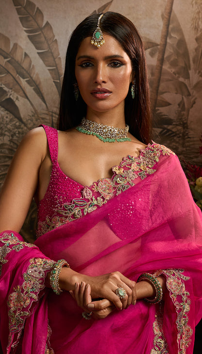 Rani Pink Organza Saree