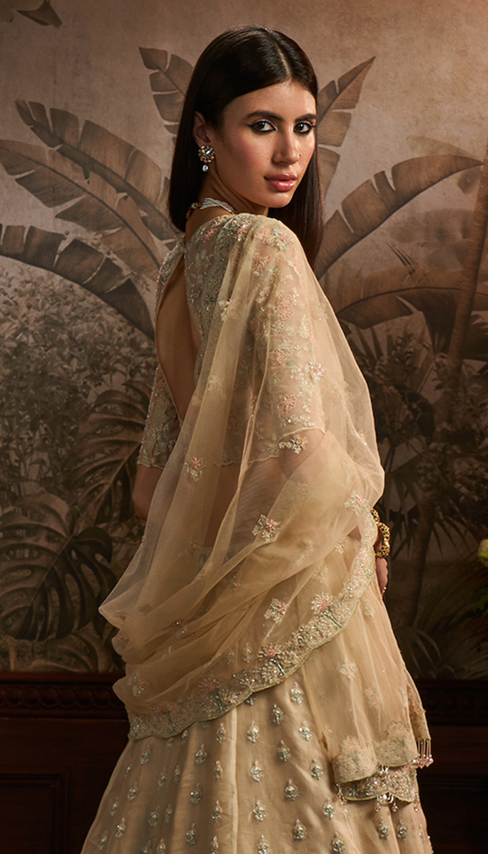 Almond Beige Organza Lehenga