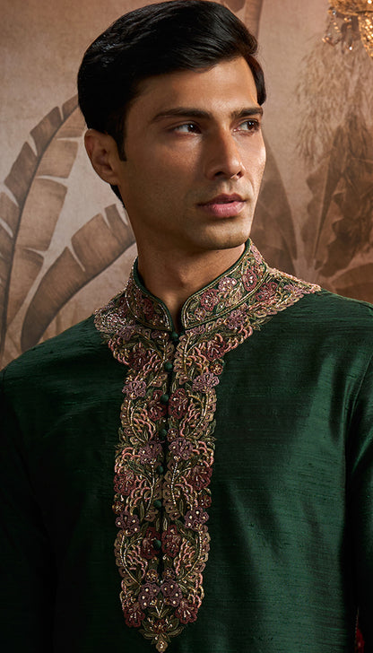 Green Raw Silk Kurta