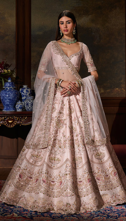 Pearl Pink Raw Silk Lehenga