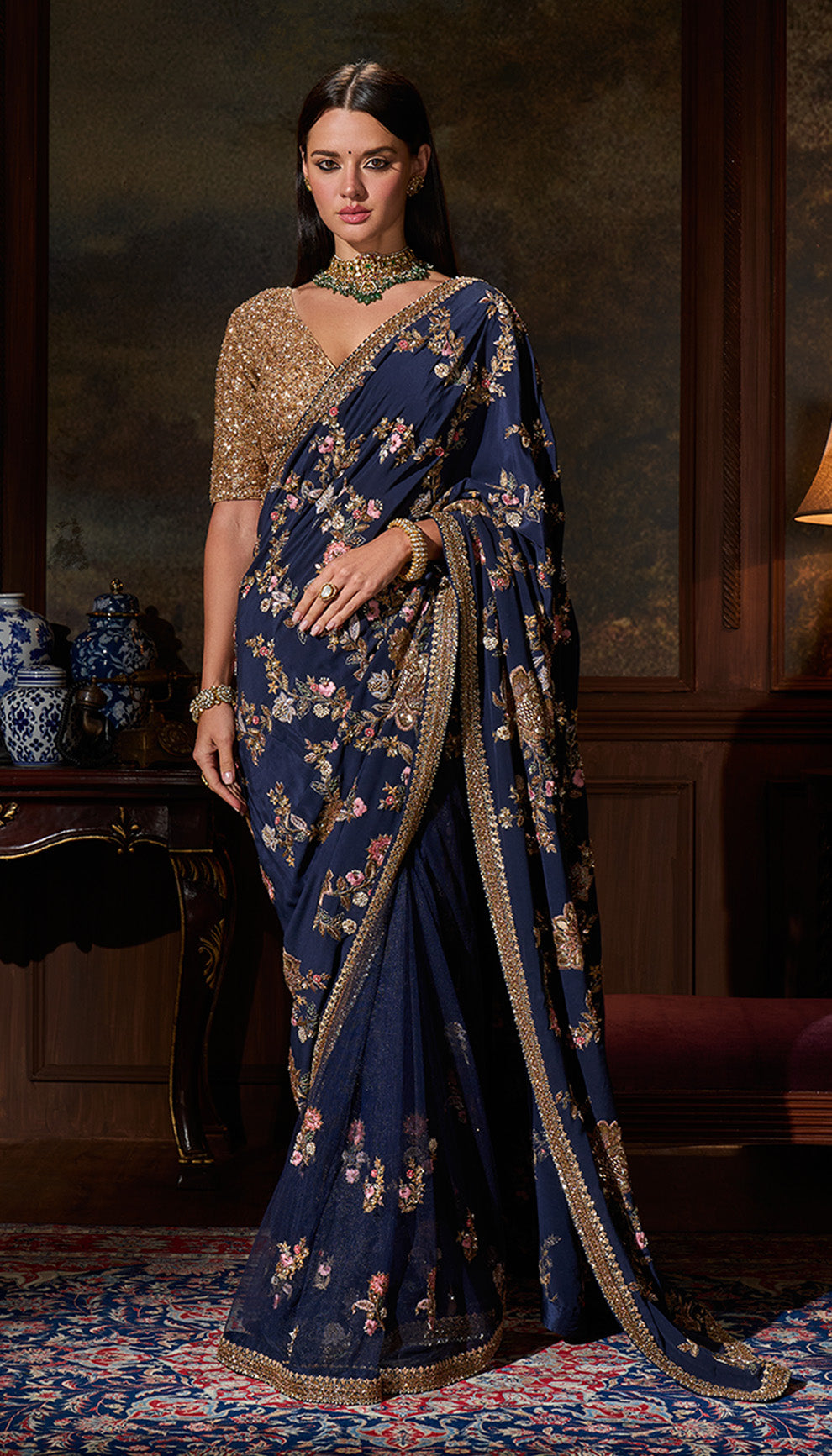 Midnight Blue Crepe Silk Saree