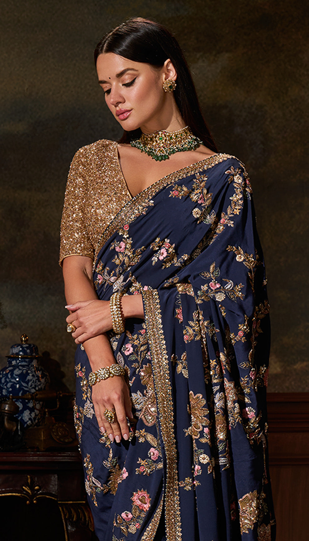 Midnight Blue Crepe Silk Saree