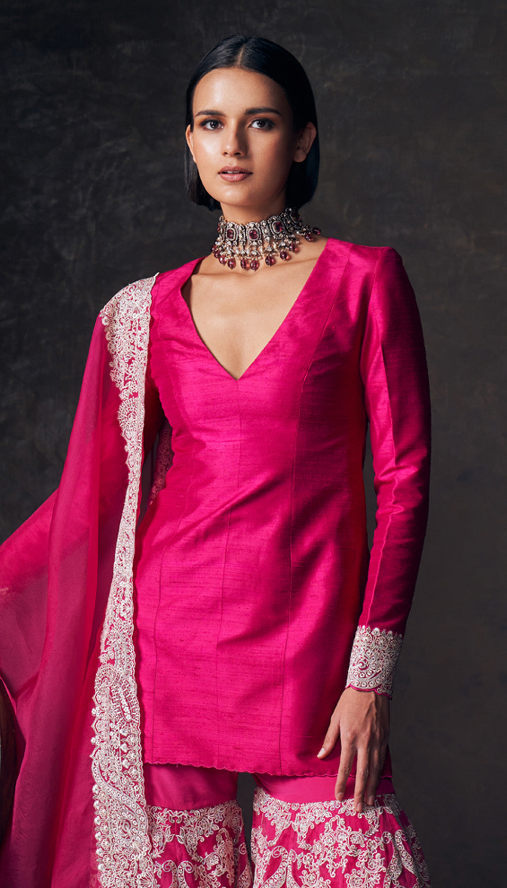 Rani Pink Floating Paisley Sharara Set