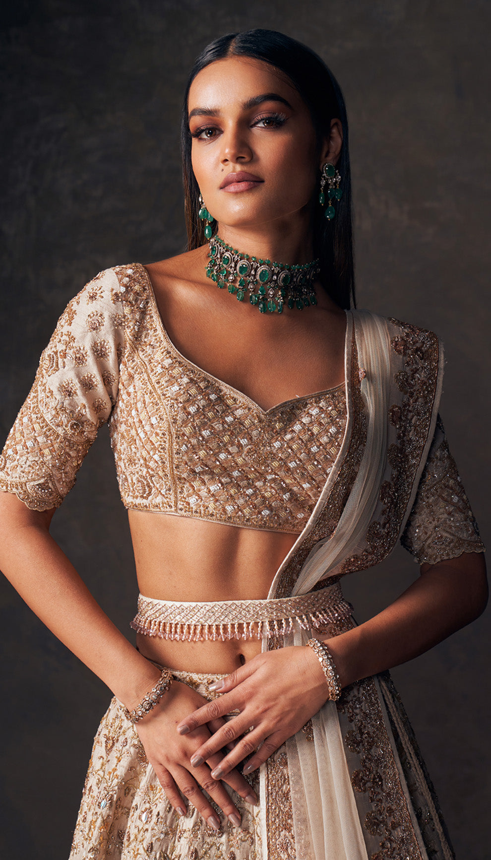 Almond Beige Cypress Lehenga