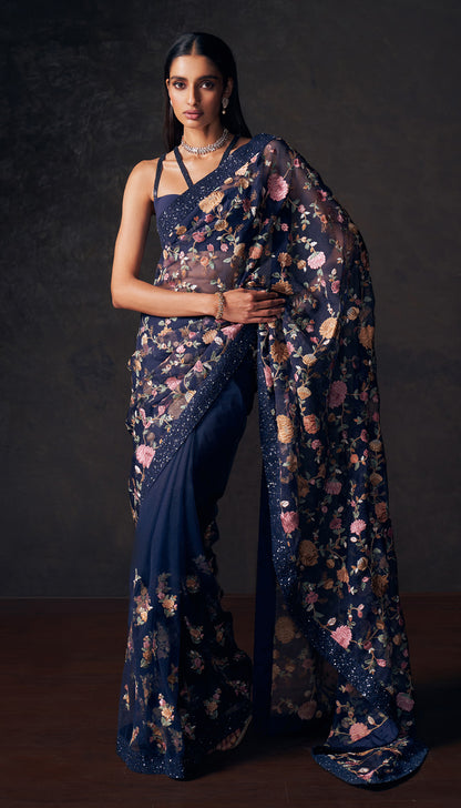 Midnight Blue Carnation Saree