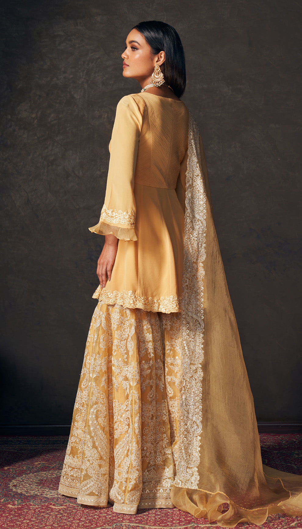 Soft Yellow Floating Paisley Sharara Set