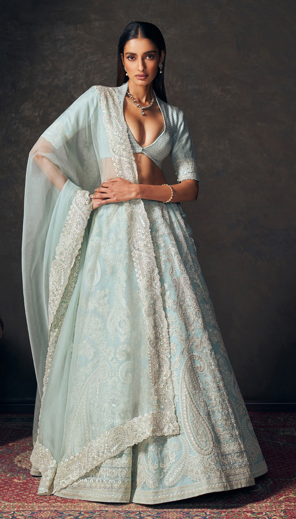 Soft Blue Floating Paisley Lehenga