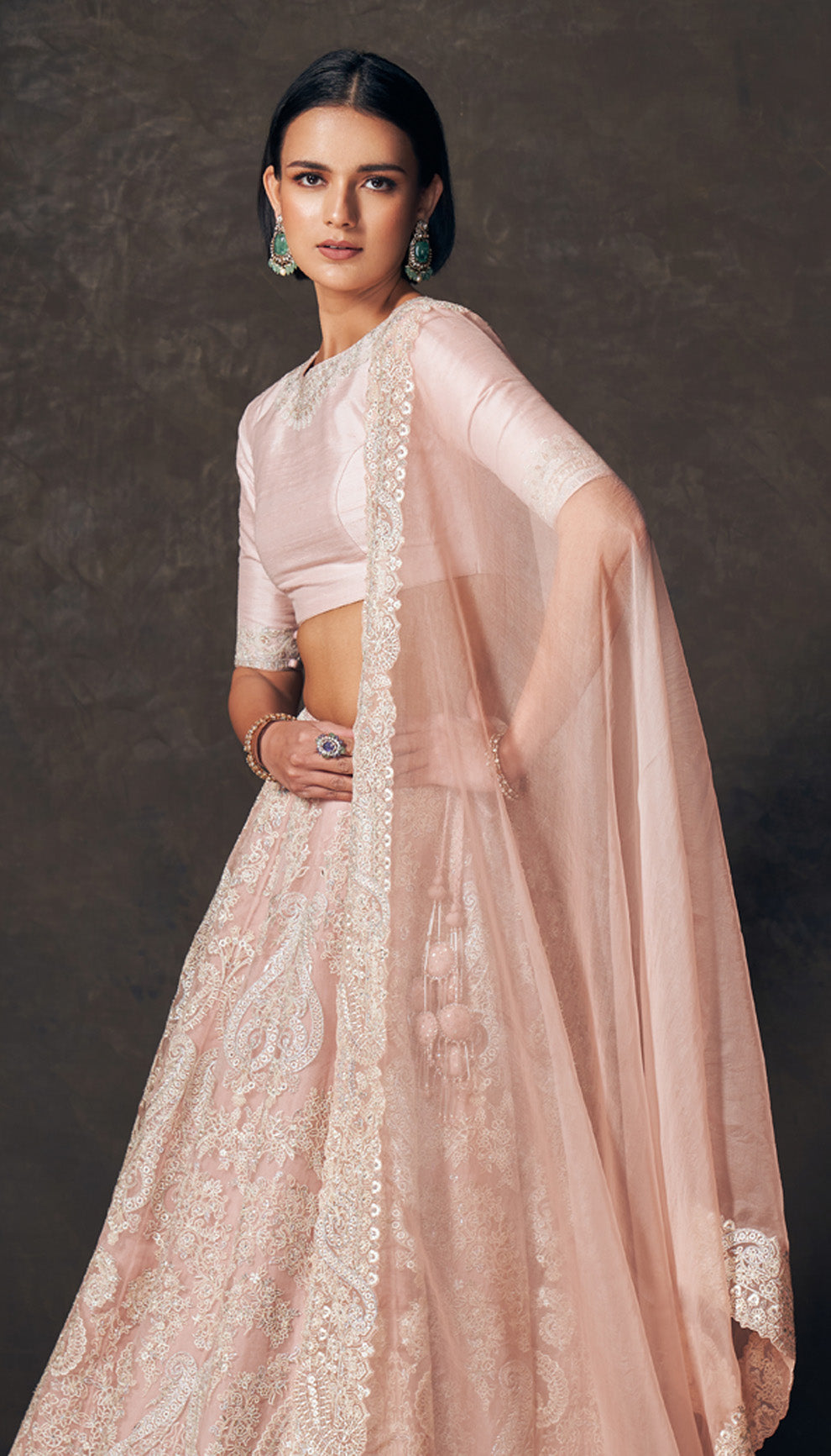 Blush Pink Floating Paisley Lehenga