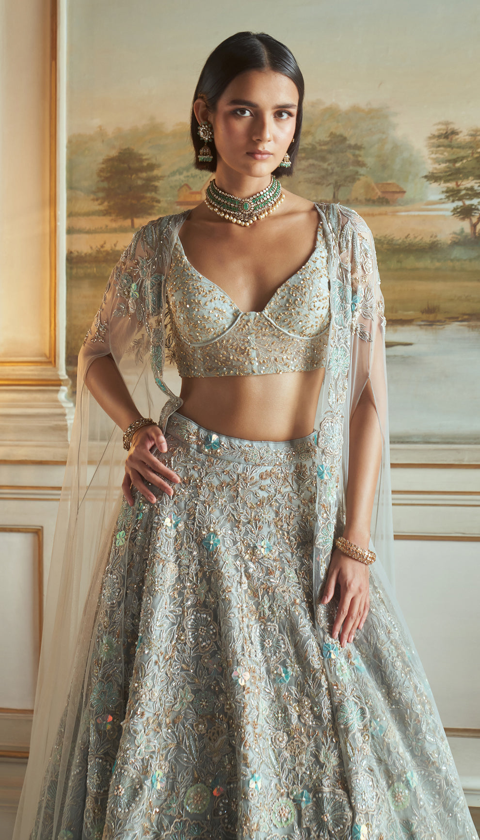 Sky Net Floral Lehenga