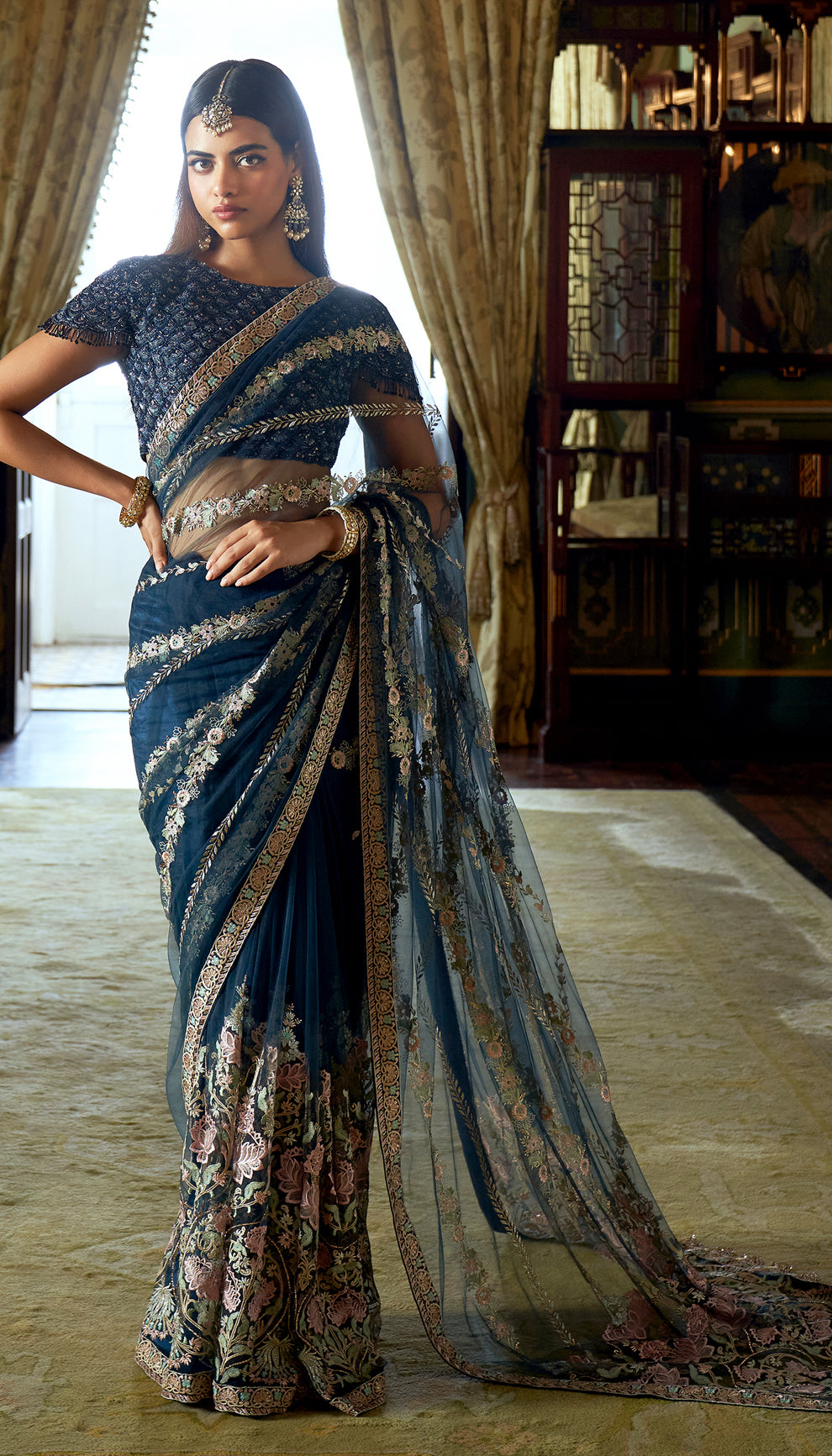 Dark Blue Lotus Saree