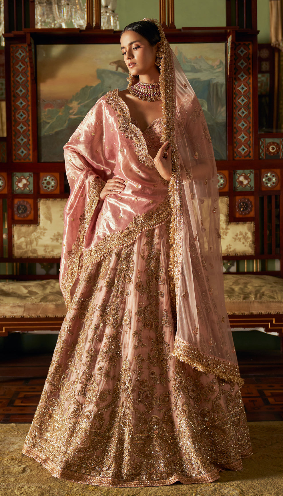 Pink Net Lehenga