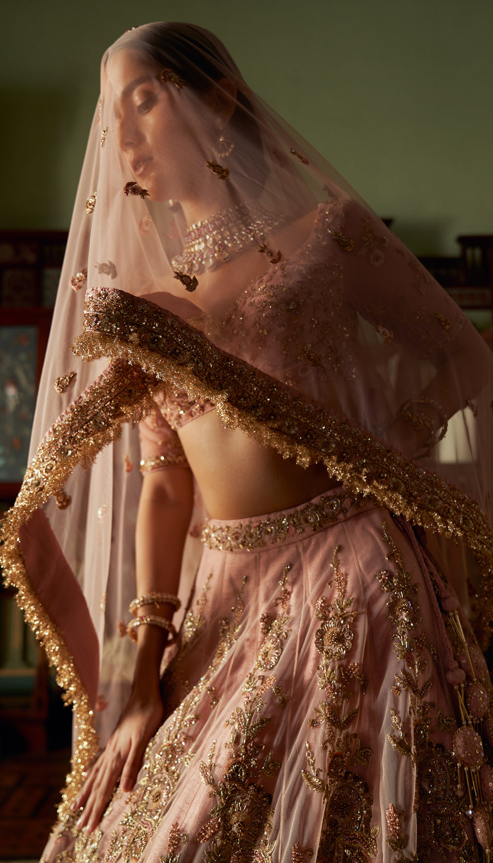 Pink Net Lehenga