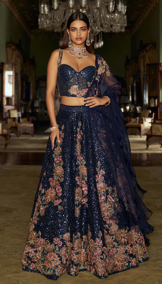 Navy Tulip Lehenga