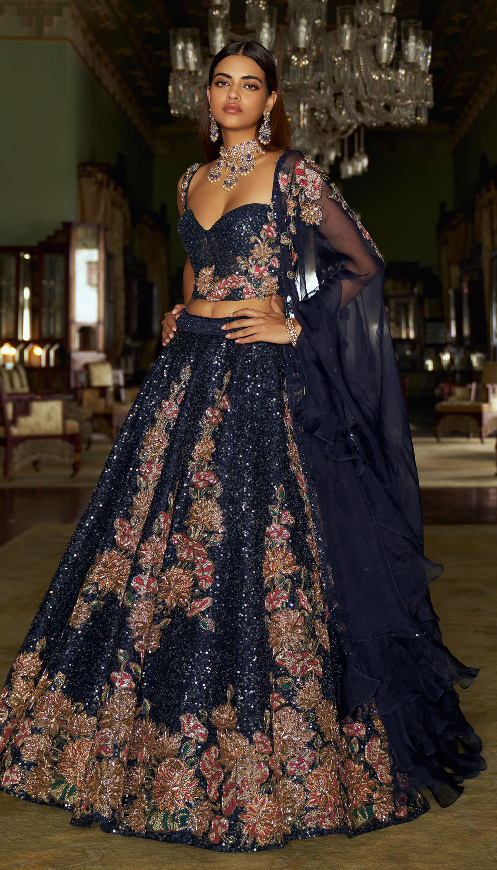 Navy Tulip Lehenga