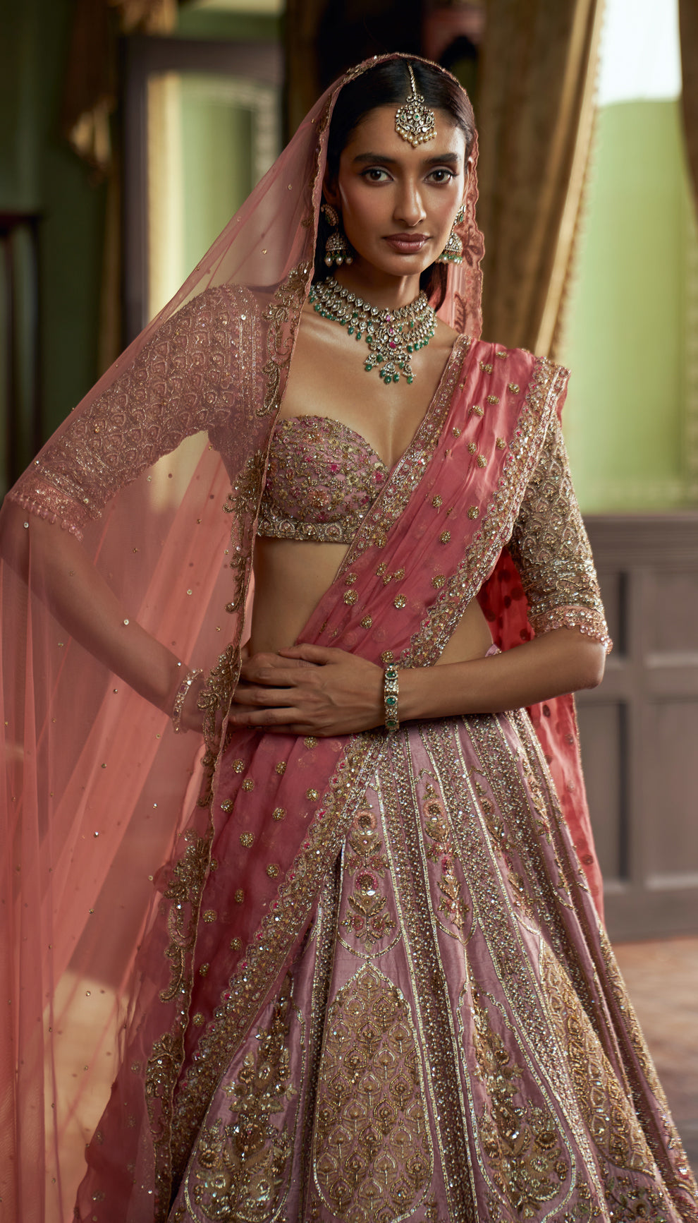 Intense Pink Architectural Lehenga