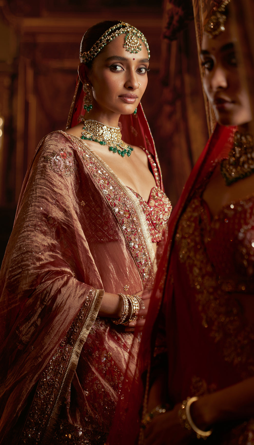 Red Raw Silk Boquet Lehenga