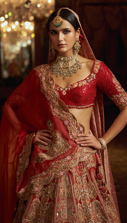 Red Amer Lehenga