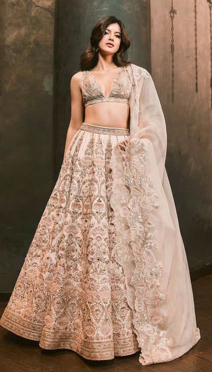 Shanaya Kapoor in Blush Pink Raw Silk Lehenga with Intricate Lotus Embroidery