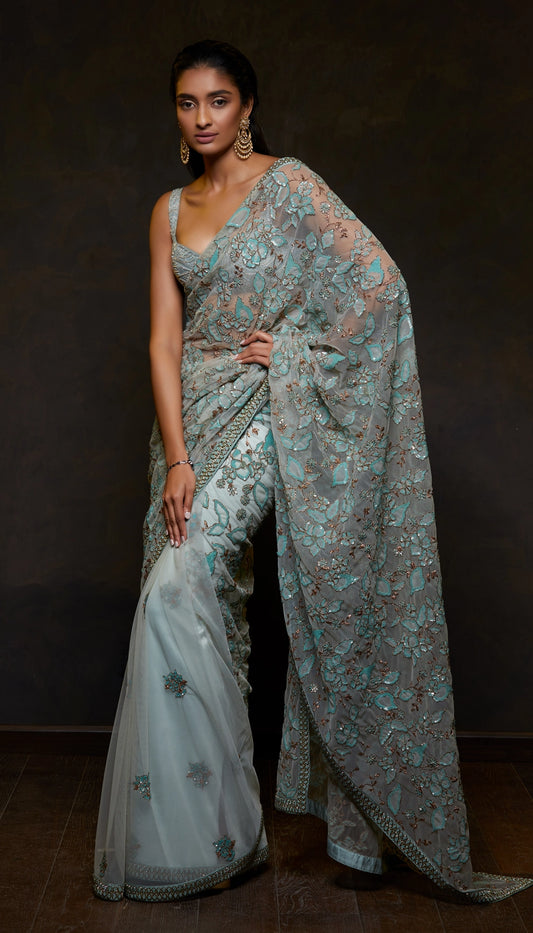 Sky Blue Applique Saree