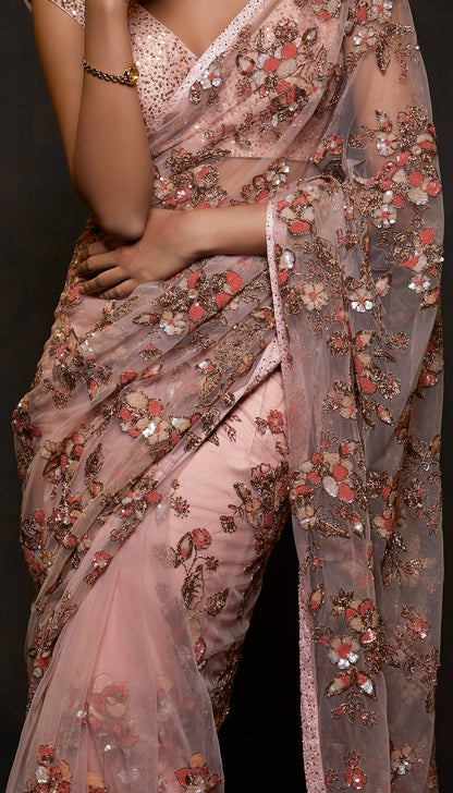 Pale Pink Tulle Saree