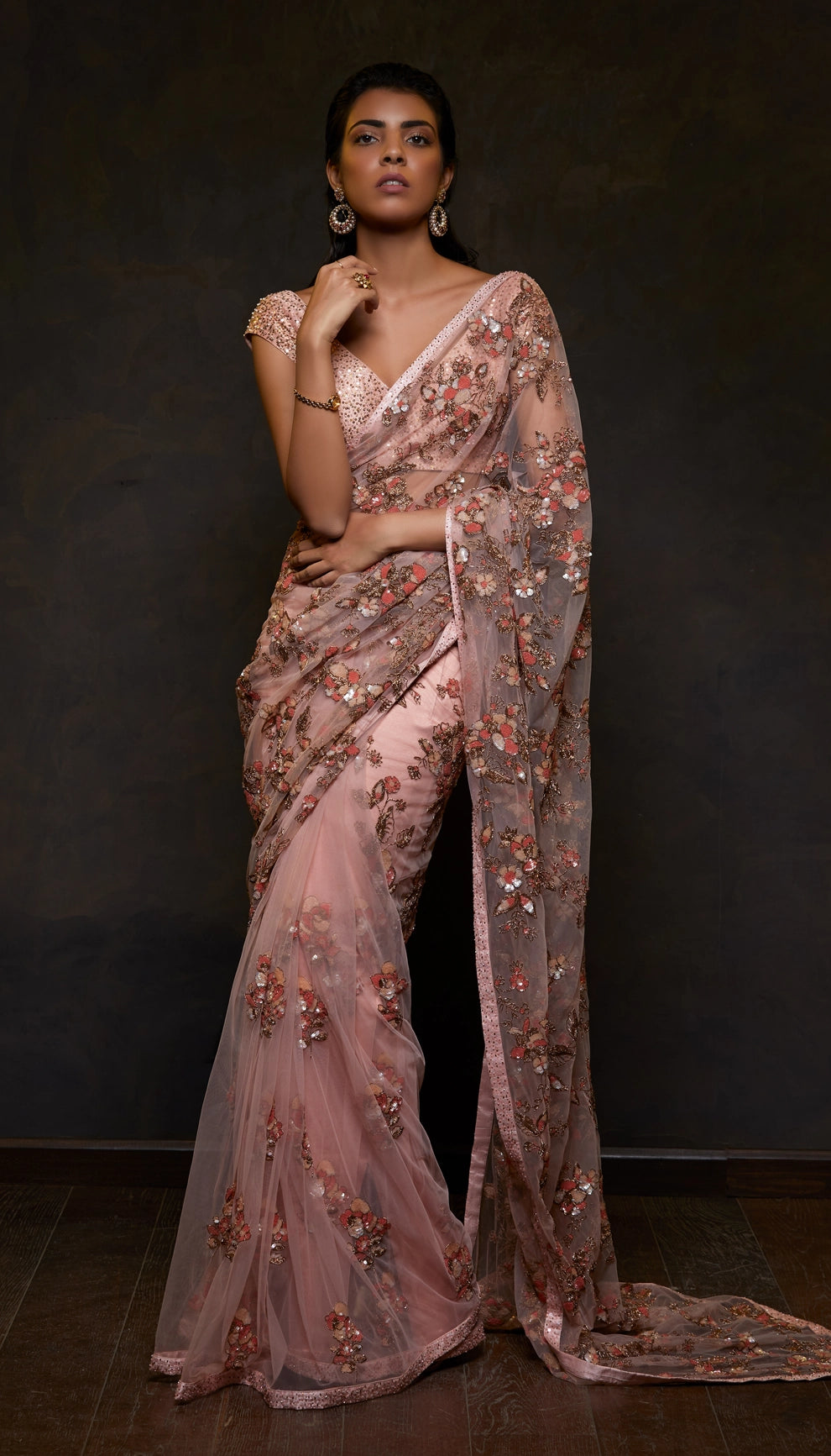 Pale Pink Tulle Saree