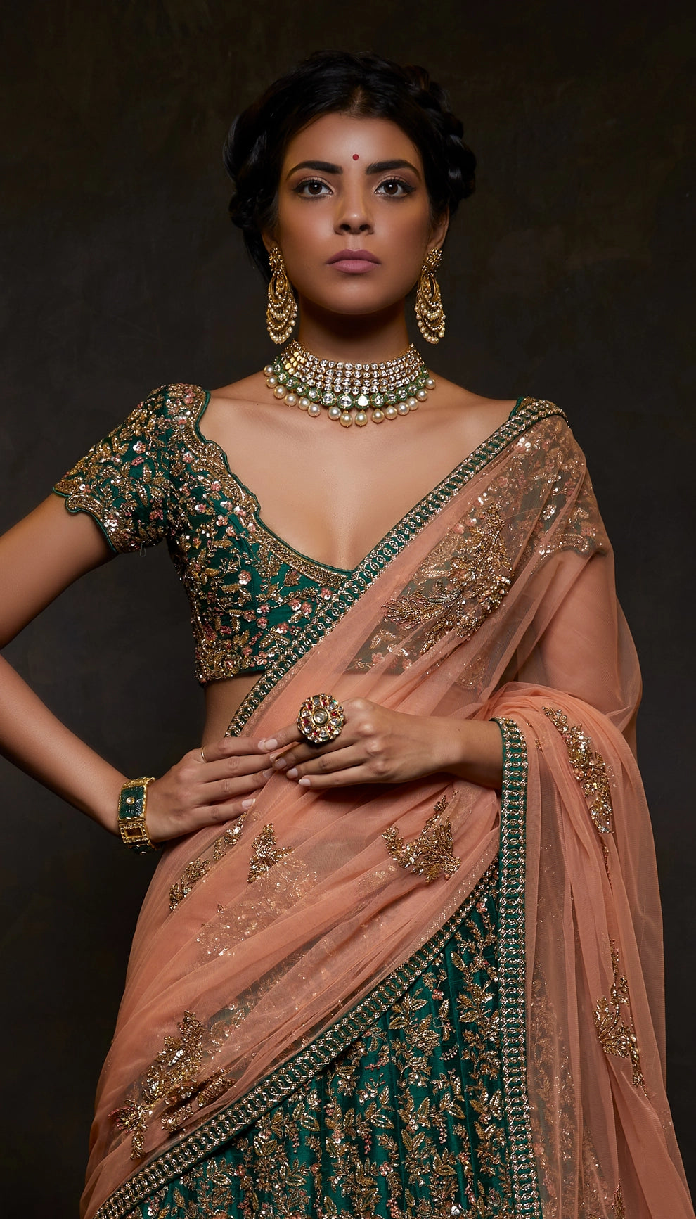 Emerald Green Raw Silk Lehenga