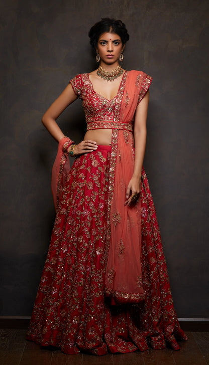 Classic Red Raw Silk Lehenga