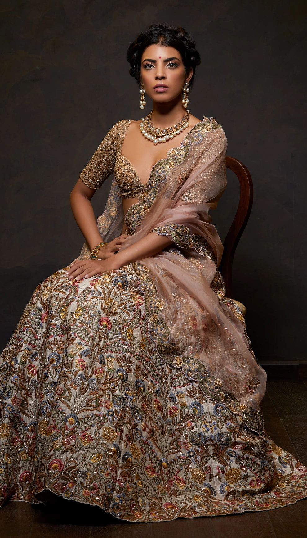 Vintage Ivory Raw Silk Lehenga