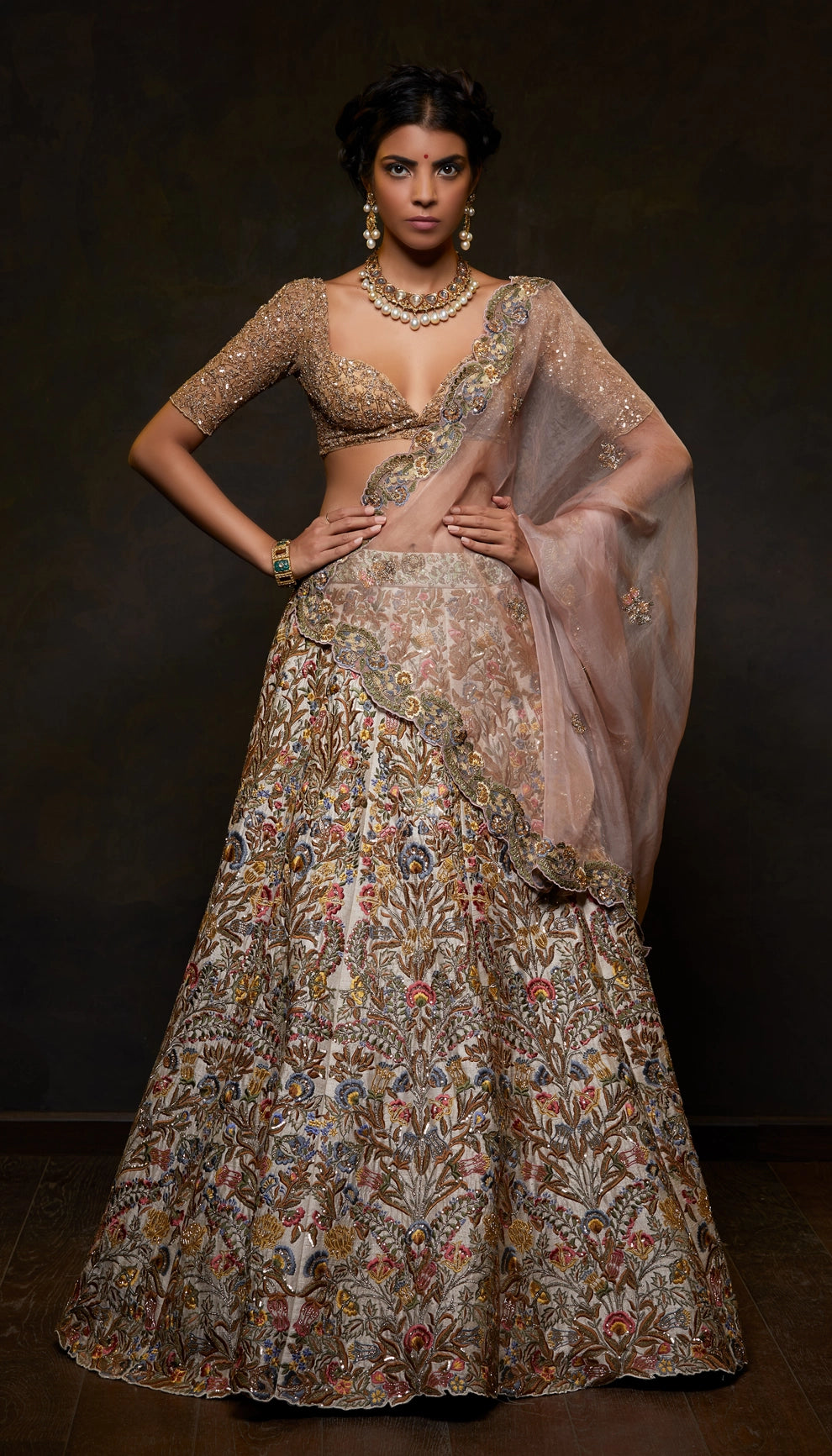 Vintage Ivory Raw Silk Lehenga