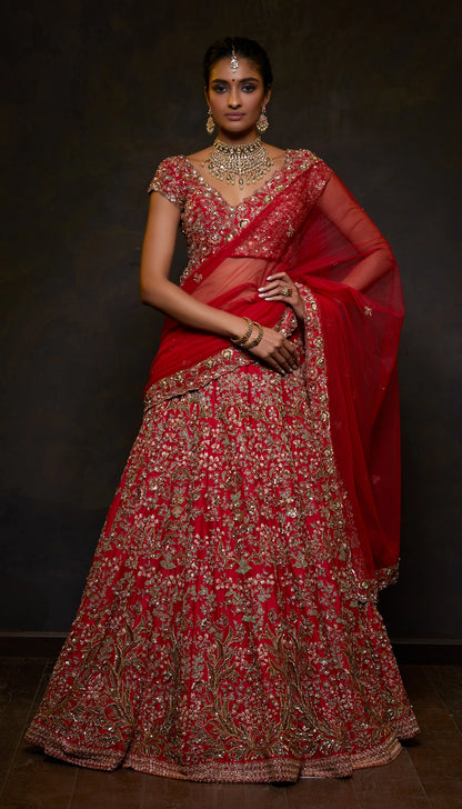 Rich Red Raw Silk Lehenga