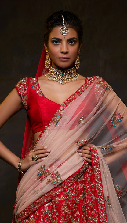 Crimson Raw Silk Lehenga