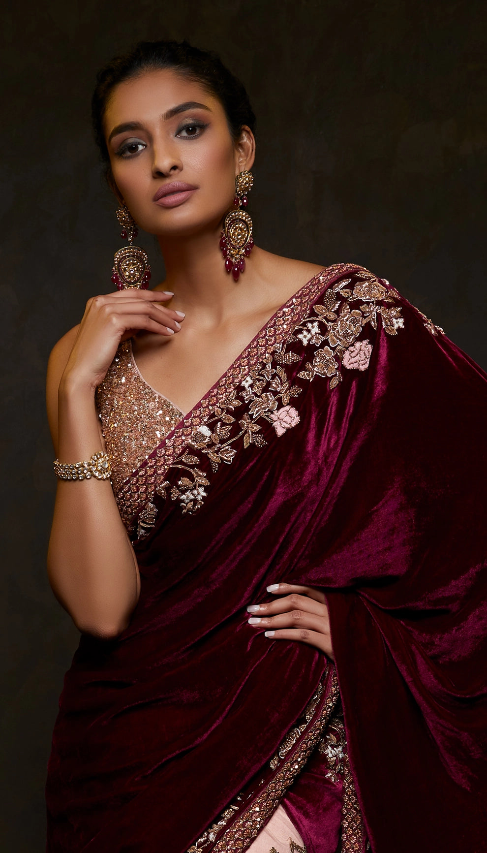 Rich Wine Velvet Saree