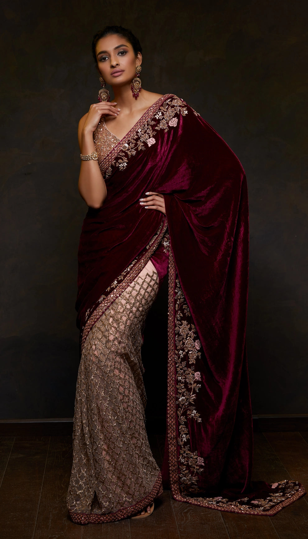 Rich Wine Velvet Saree