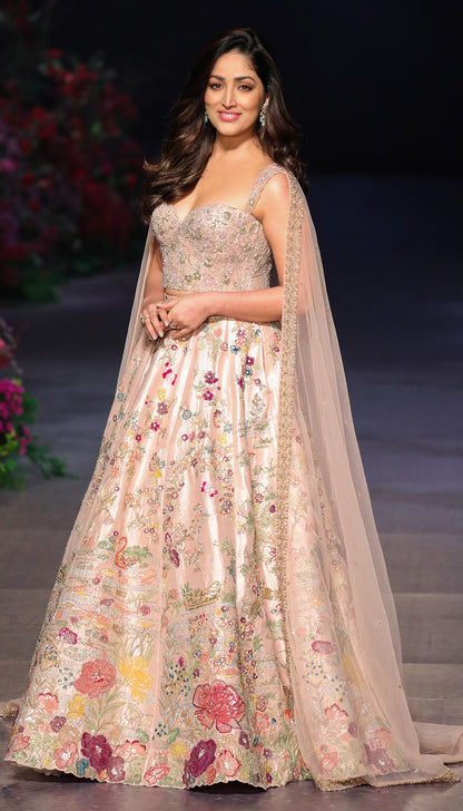 Yami Gautam Wearing Shyamal and Bhumika Frost Pink Raw Silk Paradise Lehenga