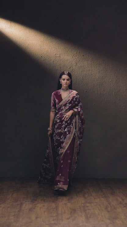 Aubergine Organza Saree