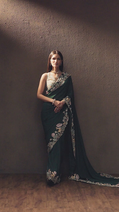 Green Crepe Silk Saree