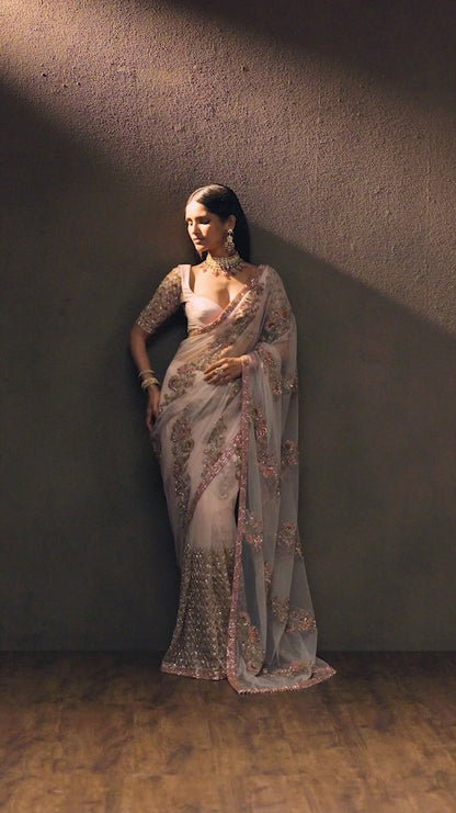 Blush Pink Tulle Saree
