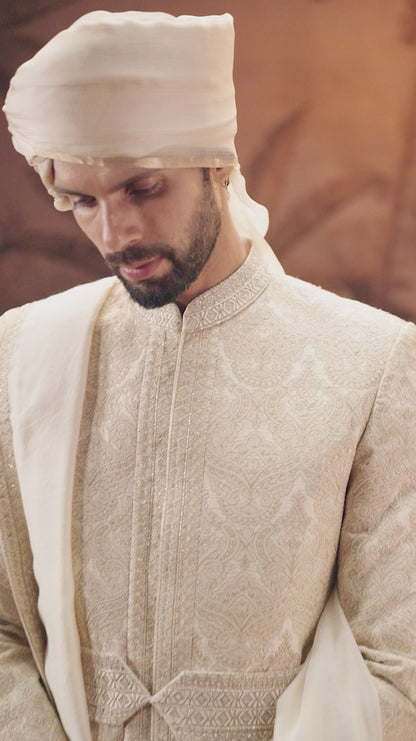 Vintage Ivory Raw Silk Sherwani