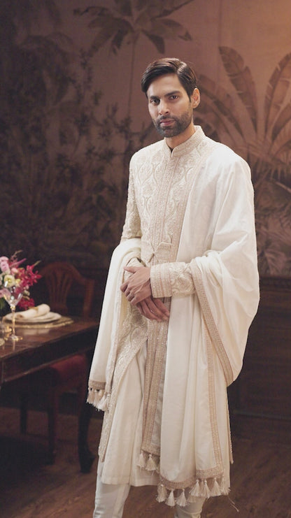Shell Pink Raw Silk Sherwani