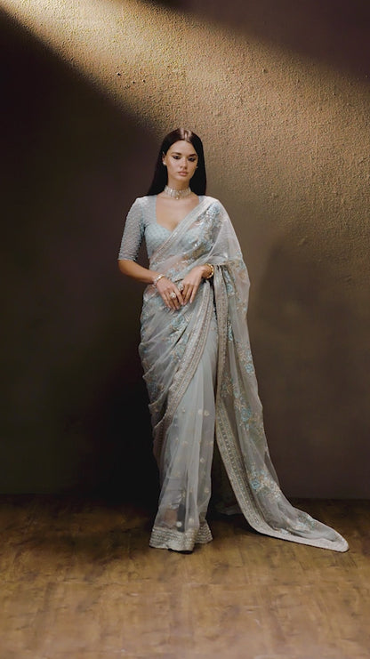Powder Blue Tulle Saree