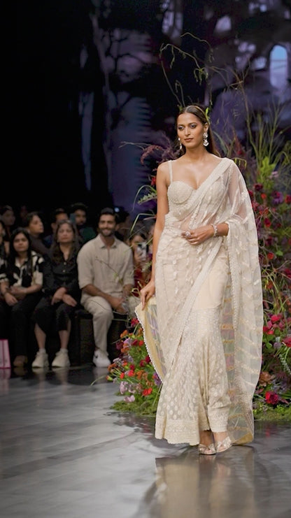Almond Beige Tulle Saree